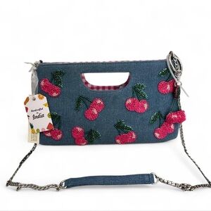 Made in India Denim bag with beaded cherries